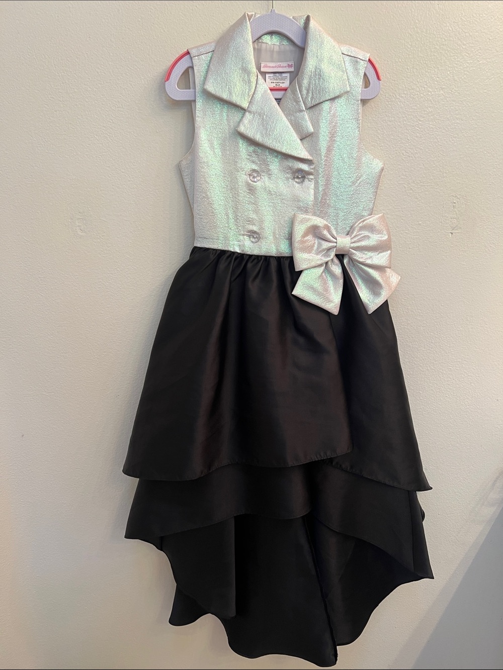 Bonnie Jean sleeve less tuxedo look double high low formal Dress size:8